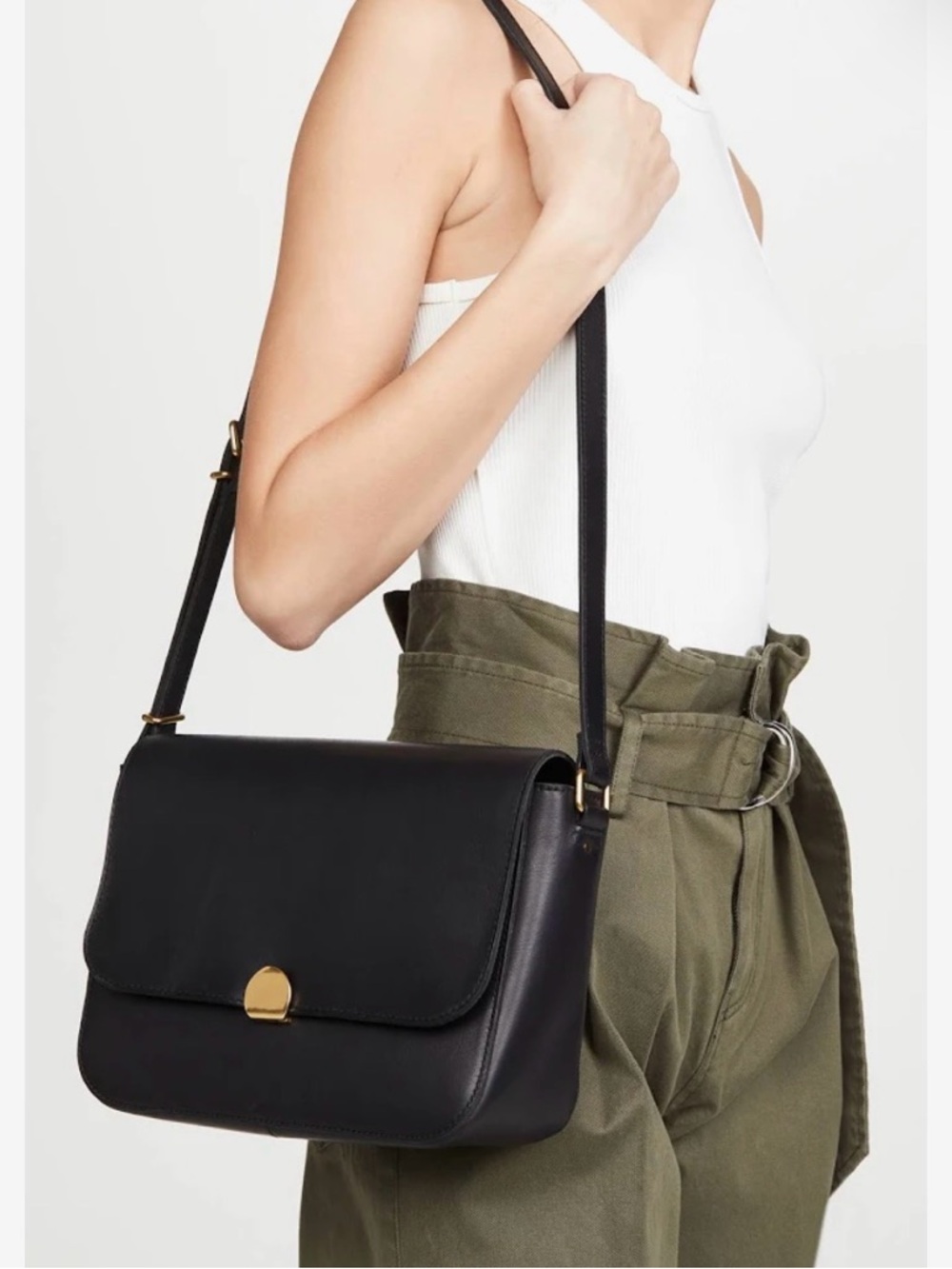 ❤️ Madewell Black Leather Flap Crossbody Bag Gold Hardware Adjustable Strap - Picture 2 of 7